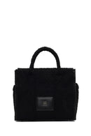 Women's Black Long Strap Plush Shoulder Bag | Derimod Women's Black Long Strap Plush Shoulder Bag | Derimod