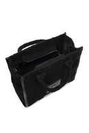 Women's Black Long Strap Plush Shoulder Bag | Derimod Women's Black Long Strap Plush Shoulder Bag | Derimod