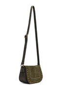 Women's Khaki Long Strap Studded Suede Crossbody Bag | Derimod Women's Khaki Long Strap Studded Suede Crossbody Bag | Derimod