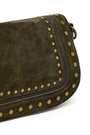 Women's Khaki Long Strap Studded Suede Crossbody Bag | Derimod Women's Khaki Long Strap Studded Suede Crossbody Bag | Derimod