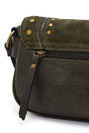 Women's Khaki Long Strap Studded Suede Crossbody Bag | Derimod Women's Khaki Long Strap Studded Suede Crossbody Bag | Derimod