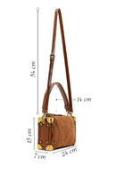 Women's Tan Long Strap Suede Leather Mini Shoulder Bag | Derimod Women's Tan Long Strap Suede Leather Mini Shoulder Bag | Derimod