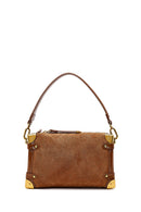 Women's Tan Long Strap Suede Leather Mini Shoulder Bag | Derimod Women's Tan Long Strap Suede Leather Mini Shoulder Bag | Derimod