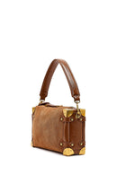 Women's Tan Long Strap Suede Leather Mini Shoulder Bag | Derimod Women's Tan Long Strap Suede Leather Mini Shoulder Bag | Derimod