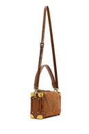 Women's Tan Long Strap Suede Leather Mini Shoulder Bag | Derimod Women's Tan Long Strap Suede Leather Mini Shoulder Bag | Derimod