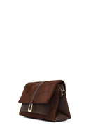 Women's Brown Long Strap Suede Leather Crossbody Bag | Derimod Women's Brown Long Strap Suede Leather Crossbody Bag | Derimod