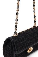 Women Black Long Strapped Patterned Mini Crossbody Bag | Derimod Women Black Long Strapped Patterned Mini Crossbody Bag | Derimod