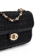 Women Black Long Strapped Patterned Mini Crossbody Bag | Derimod Women Black Long Strapped Patterned Mini Crossbody Bag | Derimod