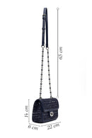 Women Navy Blue Long Strapped Patterned Mini Crossbody Bag | Derimod Women Navy Blue Long Strapped Patterned Mini Crossbody Bag | Derimod