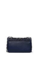 Women Navy Blue Long Strapped Patterned Mini Crossbody Bag | Derimod Women Navy Blue Long Strapped Patterned Mini Crossbody Bag | Derimod