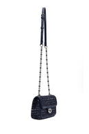Women Navy Blue Long Strapped Patterned Mini Crossbody Bag | Derimod Women Navy Blue Long Strapped Patterned Mini Crossbody Bag | Derimod