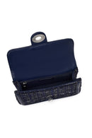 Women Navy Blue Long Strapped Patterned Mini Crossbody Bag | Derimod Women Navy Blue Long Strapped Patterned Mini Crossbody Bag | Derimod