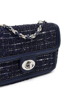 Women Navy Blue Long Strapped Patterned Mini Crossbody Bag | Derimod Women Navy Blue Long Strapped Patterned Mini Crossbody Bag | Derimod