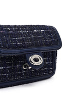 Women Navy Blue Long Strapped Patterned Mini Crossbody Bag | Derimod Women Navy Blue Long Strapped Patterned Mini Crossbody Bag | Derimod