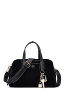 Women's Black Long Strap Suede Handbag | Derimod Women's Black Long Strap Suede Handbag | Derimod