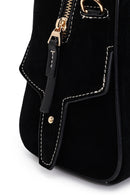 Women's Black Long Strap Suede Handbag | Derimod Women's Black Long Strap Suede Handbag | Derimod
