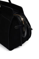 Women's Black Long Strap Suede Shoulder Bag with Accessories | Derimod Women's Black Long Strap Suede Shoulder Bag with Accessories | Derimod
