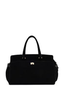 Women's Black Long Strap Suede Shoulder Bag with Accessories | Derimod Women's Black Long Strap Suede Shoulder Bag with Accessories | Derimod