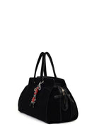 Women's Black Long Strap Suede Shoulder Bag with Accessories | Derimod Women's Black Long Strap Suede Shoulder Bag with Accessories | Derimod