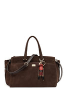 Kadın Kahverengi Uzun Askılı Aksesuarlı Süet Kol Çantası | Derimod Kadın Kahverengi Uzun Askılı Aksesuarlı Süet Kol Çantası | Derimod