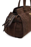 Kadın Kahverengi Uzun Askılı Aksesuarlı Süet Kol Çantası | Derimod Kadın Kahverengi Uzun Askılı Aksesuarlı Süet Kol Çantası | Derimod