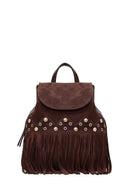 Women's Brown Tassel Suede Leather Backpack | Derimod Women's Brown Tassel Suede Leather Backpack | Derimod