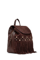 Women's Brown Tassel Suede Leather Backpack | Derimod Women's Brown Tassel Suede Leather Backpack | Derimod