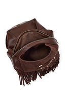 Women's Brown Tassel Suede Leather Backpack | Derimod Women's Brown Tassel Suede Leather Backpack | Derimod