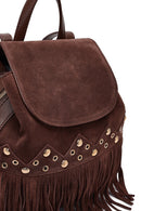 Women's Brown Tassel Suede Leather Backpack | Derimod Women's Brown Tassel Suede Leather Backpack | Derimod