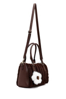 Women's Brown Long Strap Plush Shoulder Bag with Accessories | Derimod Women's Brown Long Strap Plush Shoulder Bag with Accessories | Derimod