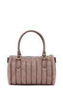 Women's Mink Long Strapped Plush Shoulder Bag with Accessories | Derimod Women's Mink Long Strapped Plush Shoulder Bag with Accessories | Derimod