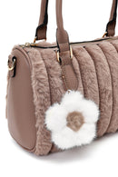 Women's Mink Long Strapped Plush Shoulder Bag with Accessories | Derimod Women's Mink Long Strapped Plush Shoulder Bag with Accessories | Derimod