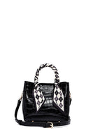 Kadın Siyah Uzun Askılı Kroko Desenli Mini Kol Çantası | Derimod Kadın Siyah Uzun Askılı Kroko Desenli Mini Kol Çantası | Derimod