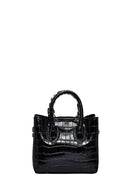 Kadın Siyah Uzun Askılı Kroko Desenli Mini Kol Çantası | Derimod Kadın Siyah Uzun Askılı Kroko Desenli Mini Kol Çantası | Derimod