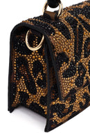 Women's Leopard Long Chain Strap Stone-Embellished Mini Evening Clutch Bag | Derimod Women's Leopard Long Chain Strap Stone-Embellished Mini Evening Clutch Bag | Derimod