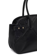 Women's Black Long Strapped Patterned Shoulder Bag | Derimod Women's Black Long Strapped Patterned Shoulder Bag | Derimod