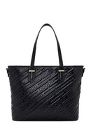 Women's Black Printed Long Strapped Charm Classic Shoulder Bag | Derimod Women's Black Printed Long Strapped Charm Classic Shoulder Bag | Derimod