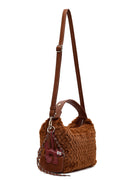 Kadın Kahverengi Uzun Askılı Charmlı Peluş Omuz Çantası | Derimod Kadın Kahverengi Uzun Askılı Charmlı Peluş Omuz Çantası | Derimod