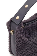 Women's Gray Long Strapped Plush Shoulder Bag with Charms | Derimod Women's Gray Long Strapped Plush Shoulder Bag with Charms | Derimod