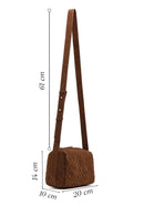 Women's Brown Long Strapped Woven Suede Crossbody Bag | Derimod Women's Brown Long Strapped Woven Suede Crossbody Bag | Derimod