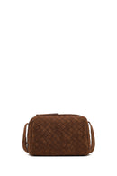Women's Brown Long Strapped Woven Suede Crossbody Bag | Derimod Women's Brown Long Strapped Woven Suede Crossbody Bag | Derimod
