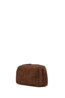 Women's Brown Long Strapped Woven Suede Crossbody Bag | Derimod Women's Brown Long Strapped Woven Suede Crossbody Bag | Derimod