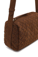 Women's Brown Long Strapped Woven Suede Crossbody Bag | Derimod Women's Brown Long Strapped Woven Suede Crossbody Bag | Derimod