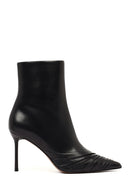 Women's Black Zippered Thin Heeled Leather Boot | Derimod Women's Black Zippered Thin Heeled Leather Boot | Derimod