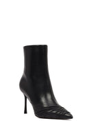 Women's Black Zippered Thin Heeled Leather Boot | Derimod Women's Black Zippered Thin Heeled Leather Boot | Derimod