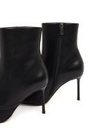 Women's Black Zippered Thin Heeled Leather Boot | Derimod Women's Black Zippered Thin Heeled Leather Boot | Derimod