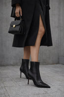 Women's Black Zippered Thin Heeled Leather Boot | Derimod Women's Black Zippered Thin Heeled Leather Boot | Derimod