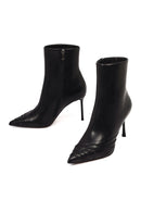 Women's Black Zippered Thin Heeled Leather Boot | Derimod Women's Black Zippered Thin Heeled Leather Boot | Derimod