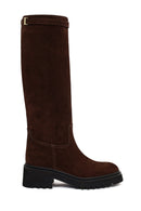 Kadın Kahverengi Fermuarlı Kalın Tabanlı Süet Deri Çizme | Derimod Kadın Kahverengi Fermuarlı Kalın Tabanlı Süet Deri Çizme | Derimod