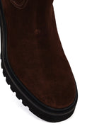 Kadın Kahverengi Fermuarlı Kalın Tabanlı Süet Deri Çizme | Derimod Kadın Kahverengi Fermuarlı Kalın Tabanlı Süet Deri Çizme | Derimod